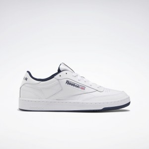 White / Navy Reebok Club C 85 Shoes | 571803REC